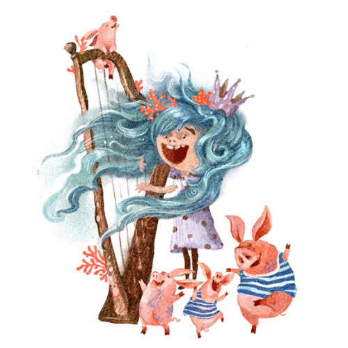 Girl playing harp